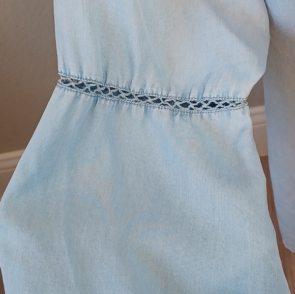 Soft Surroundings Boho Chambray Sz XL Off The Shoulder 3/4 Bell Sleeve Tunic Top - Picture 12 of 12